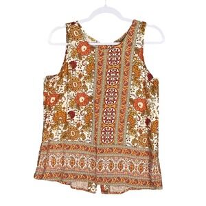 Soiree Top Womens Medium Orange Tank Blouse Paisley Button Boho‎ Western Cottage